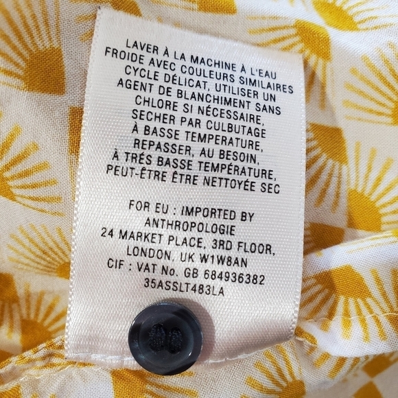 ANTHROPOLOGIE VANESSA VIRGINIA Sunburst Print Blouse Yellow Size 2 - Picture 10 of 10